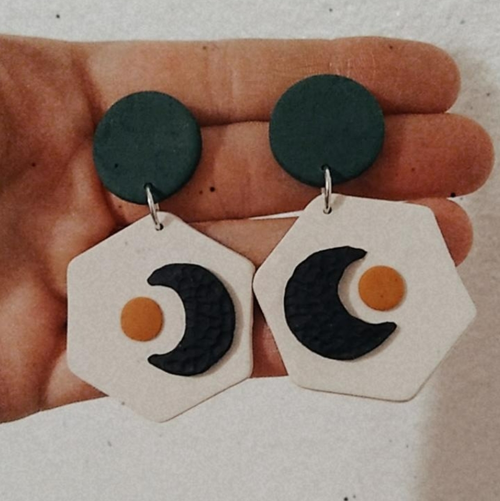 SOLD/Moon and sun clay earings
